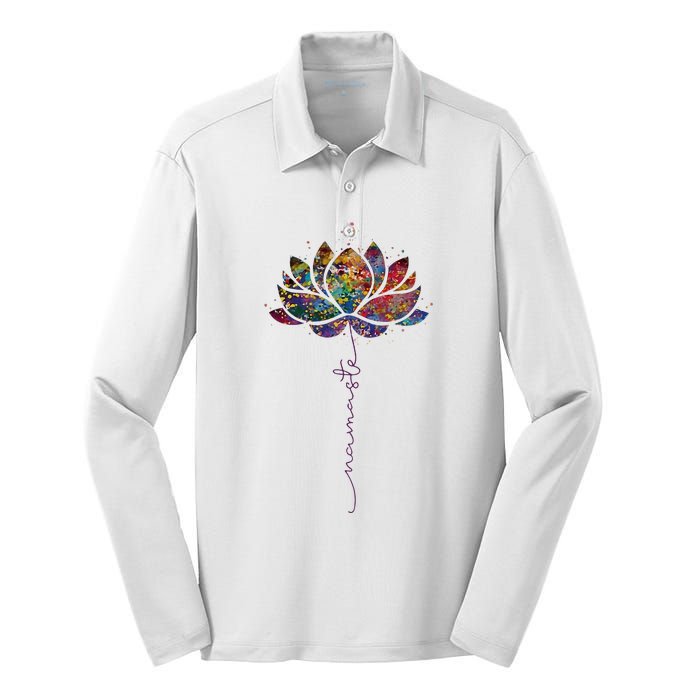 Lotus Flower Namaste Yoga Watercolor Meditation Zen Bohemian Silk Touch Performance Long Sleeve Polo