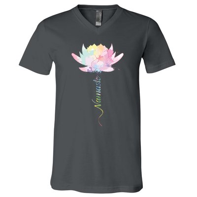 Lotus Flower Namaste Yoga Watercolor Meditation Zen Bohemian V-Neck T-Shirt