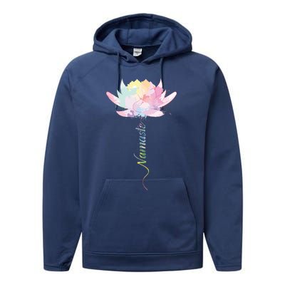 Lotus Flower Namaste Yoga Watercolor Meditation Zen Bohemian Performance Fleece Hoodie