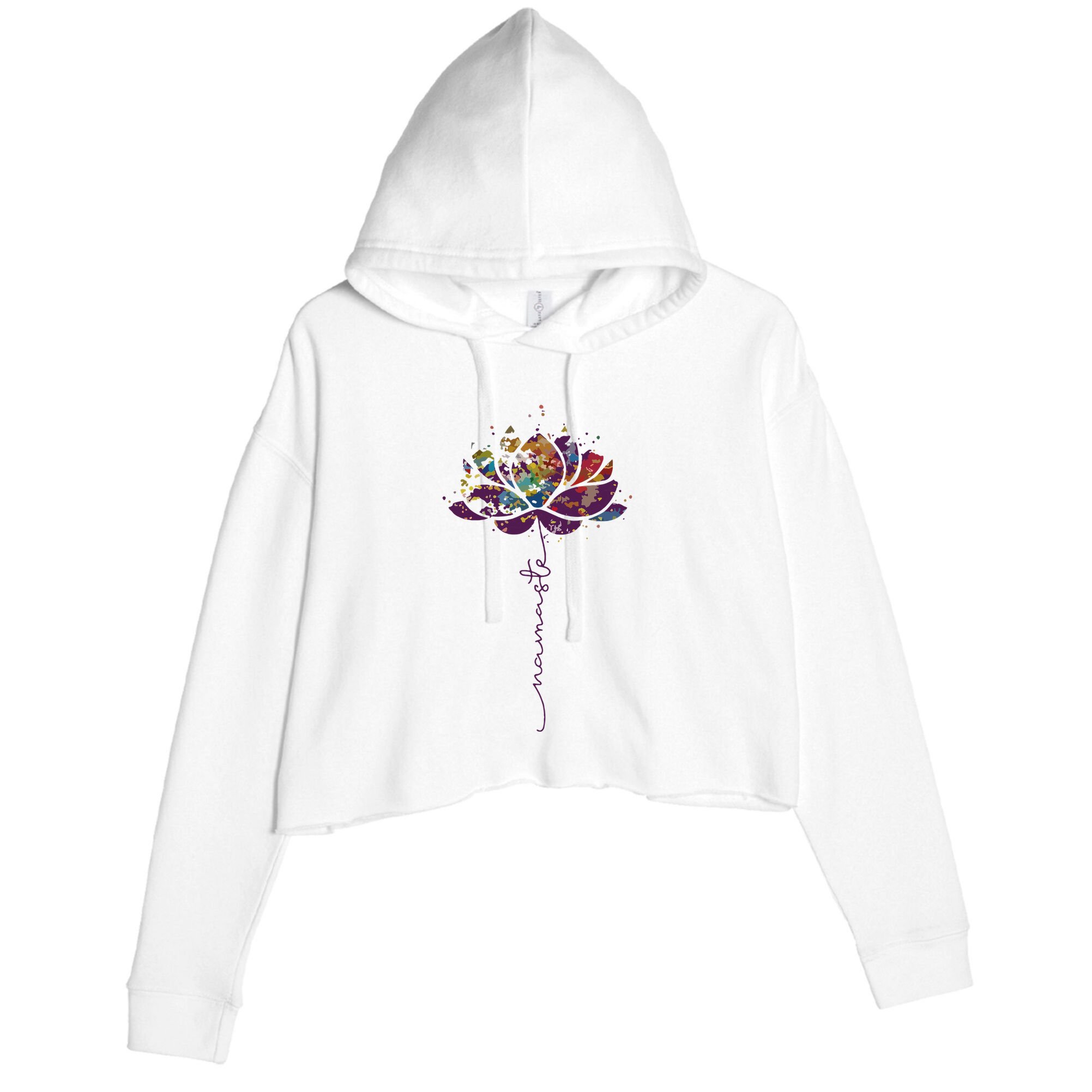 Lotus Flower Namaste Yoga Watercolor Meditation Zen Bohemian Crop Fleece Hoodie