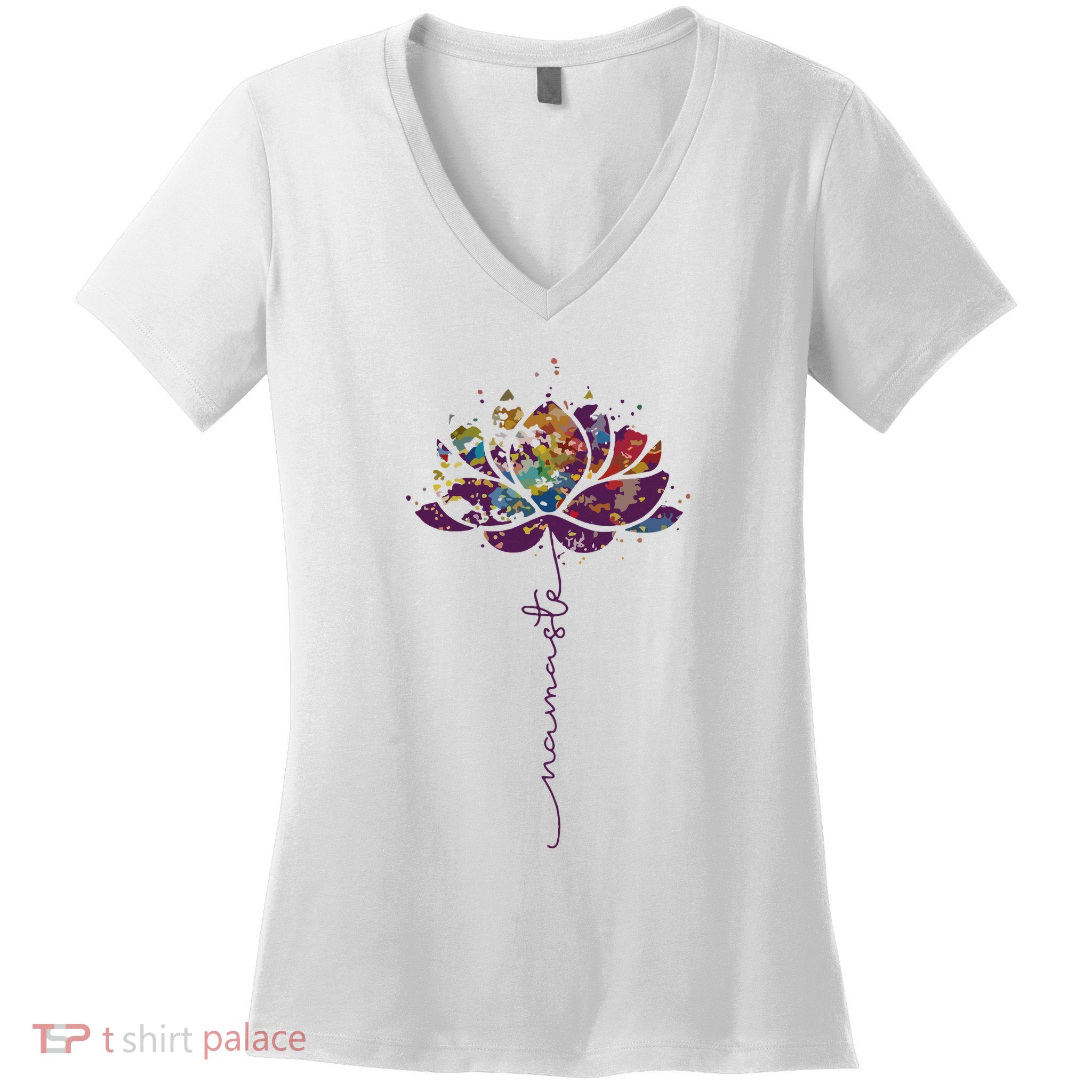 Lotus Flower Namaste Yoga Watercolor Meditation Zen Bohemian Women's V-Neck T-Shirt