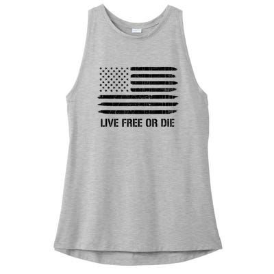 Live Free Or Die 2nd Amendment American Flag Ladies PosiCharge Tri-Blend Wicking Tank