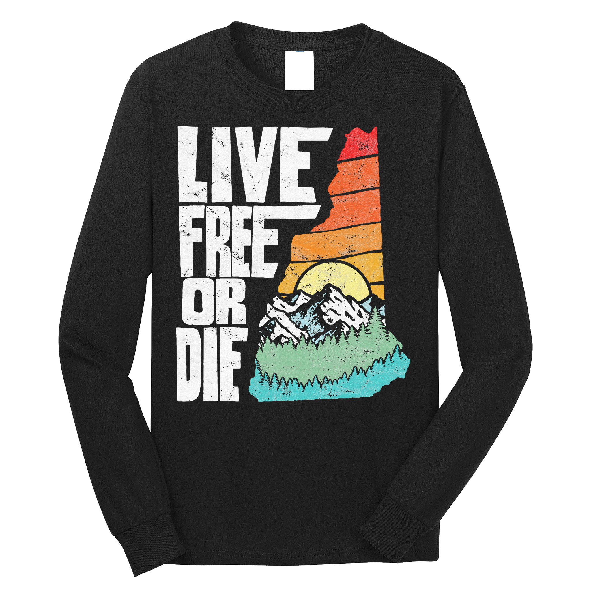 Live Free Or Die Retro New Hampshire Nature Graphic Long Sleeve Shirt