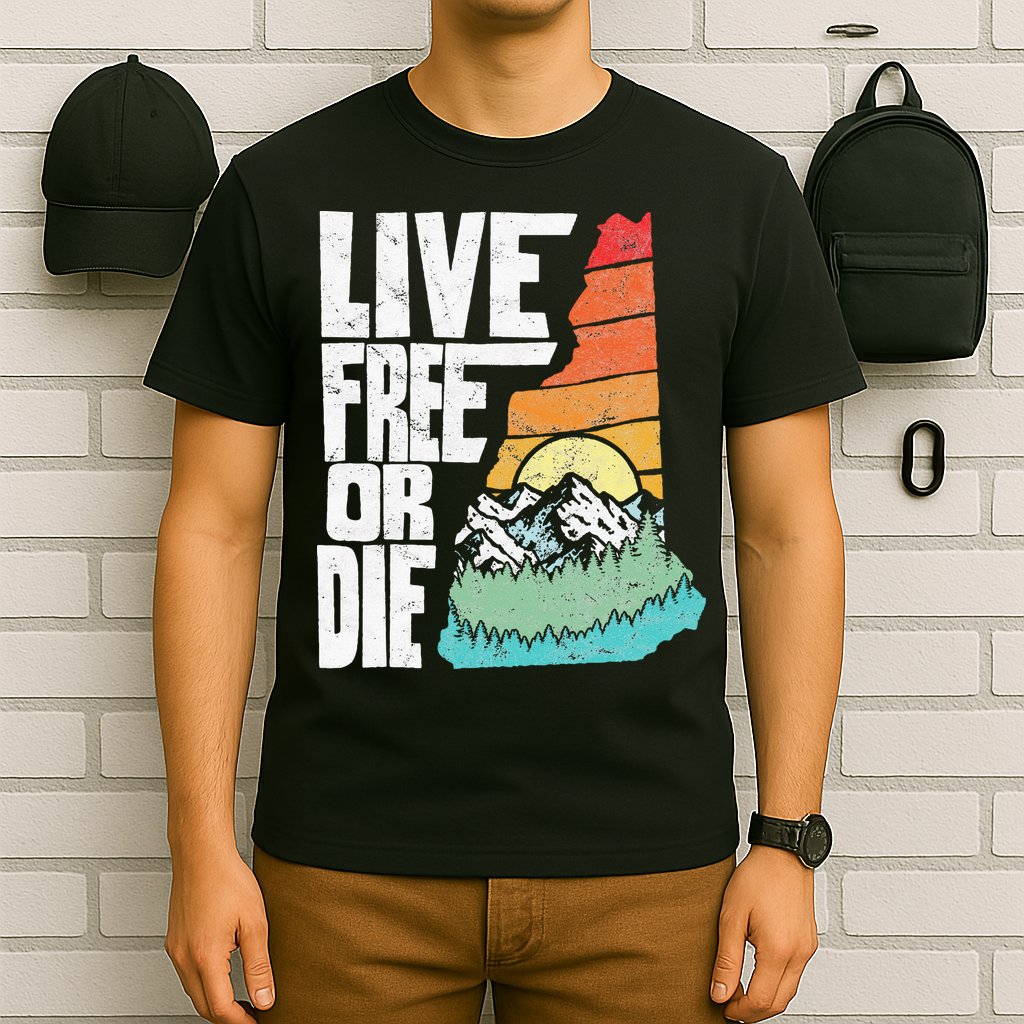 Live Free Or Die Retro New Hampshire Nature Graphic T-Shirt