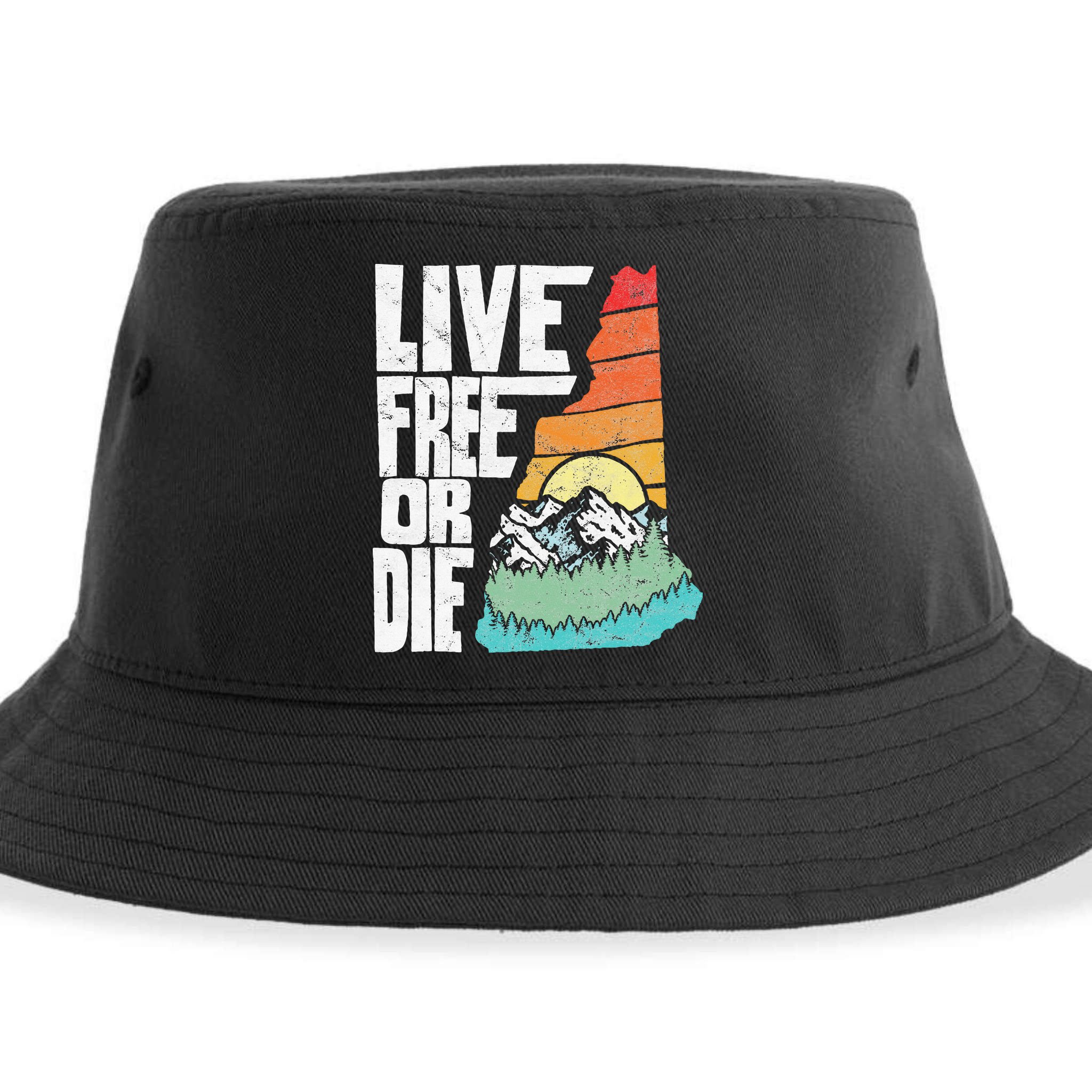 Live Free Or Die Retro New Hampshire Nature Graphic Sustainable Bucket Hat