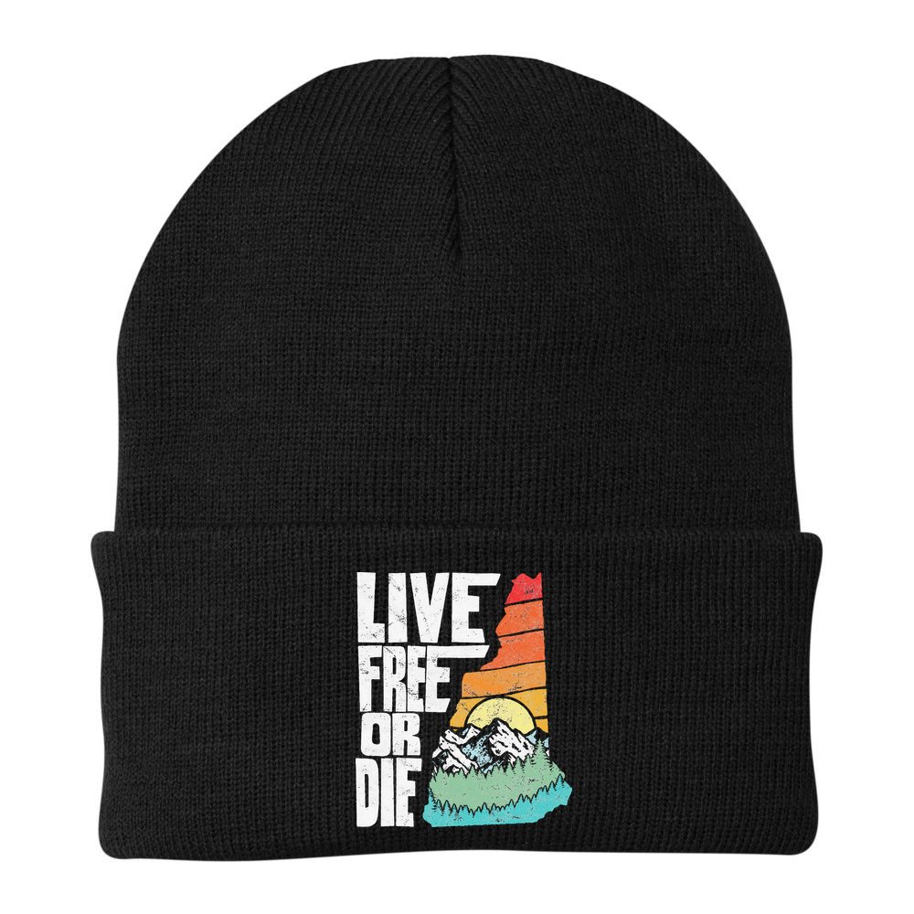 Live Free Or Die Retro New Hampshire Nature Graphic Beanie