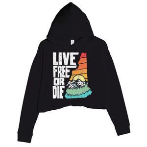 Live Free Or Die Retro New Hampshire Nature Graphic Crop Fleece Hoodie