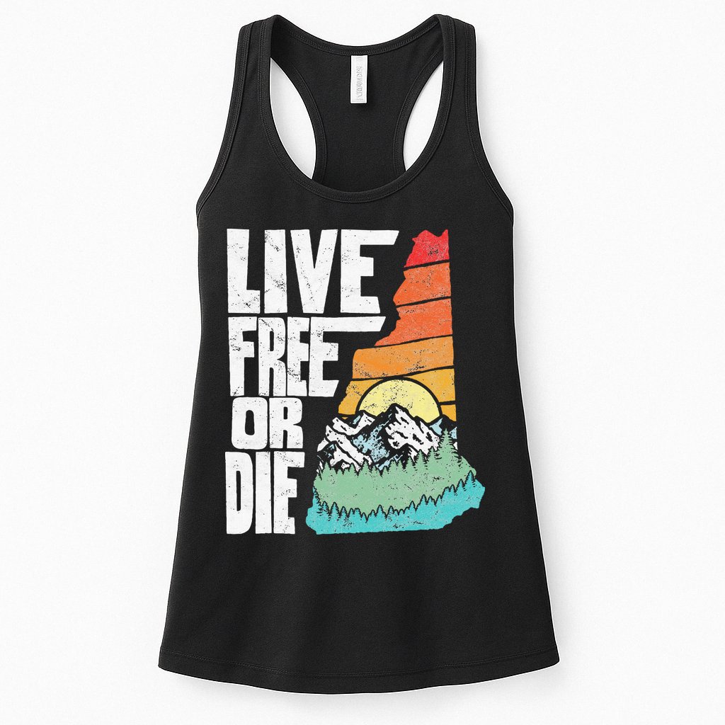 Live Free Or Die Retro New Hampshire Nature Graphic Womens Tank Top