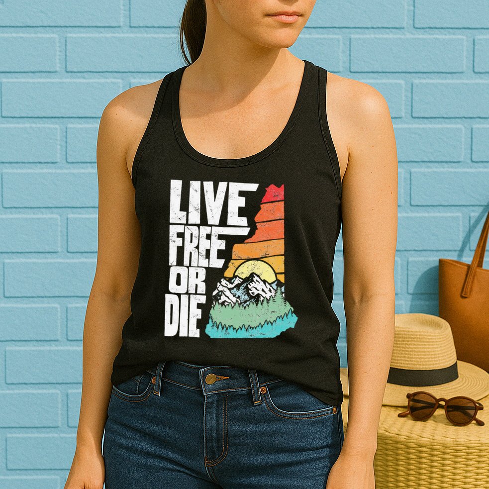 Live Free Or Die Retro New Hampshire Nature Graphic Womens Tank Top