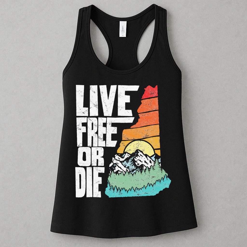 Live Free Or Die Retro New Hampshire Nature Graphic Womens Tank Top