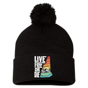 Live Free Or Die Retro New Hampshire Nature Graphic Pom Pom 12in Knit Beanie