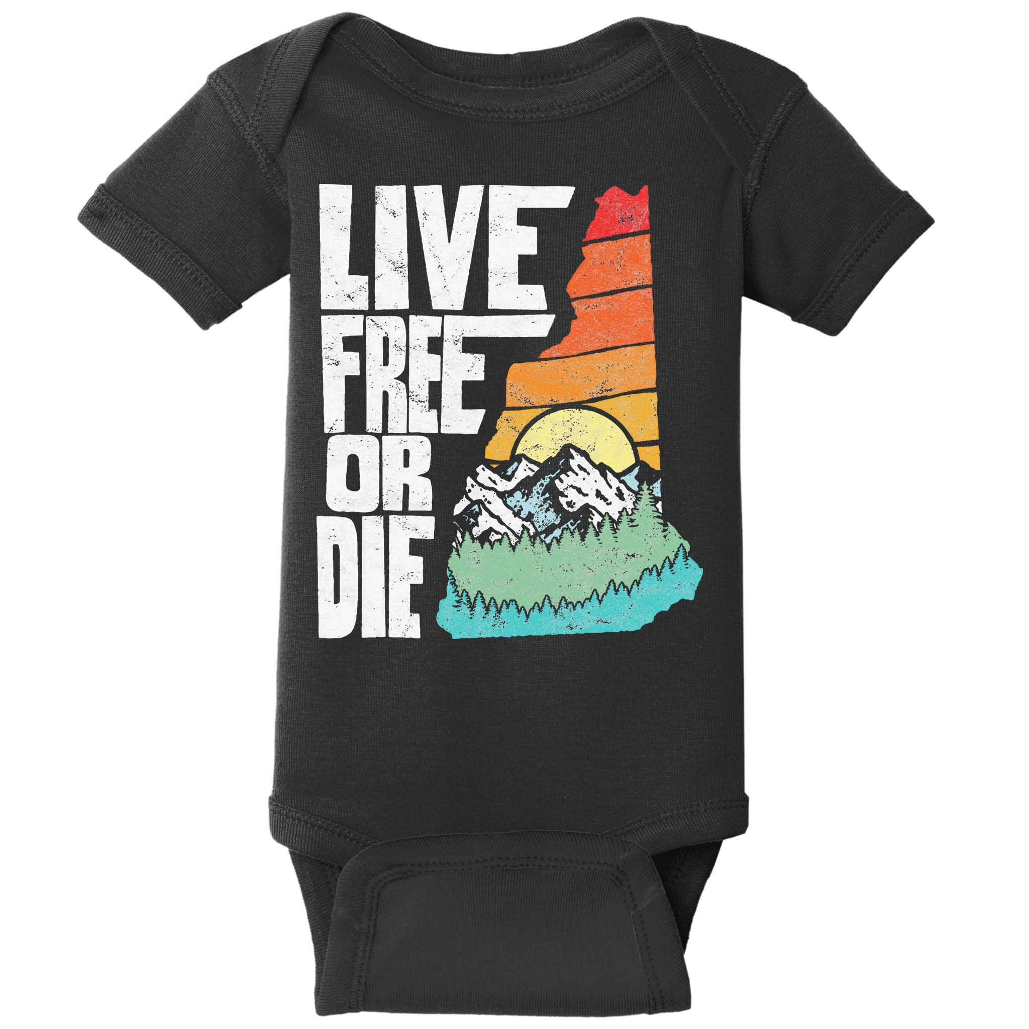 Live Free Or Die Retro New Hampshire Nature Graphic Baby Bodysuit