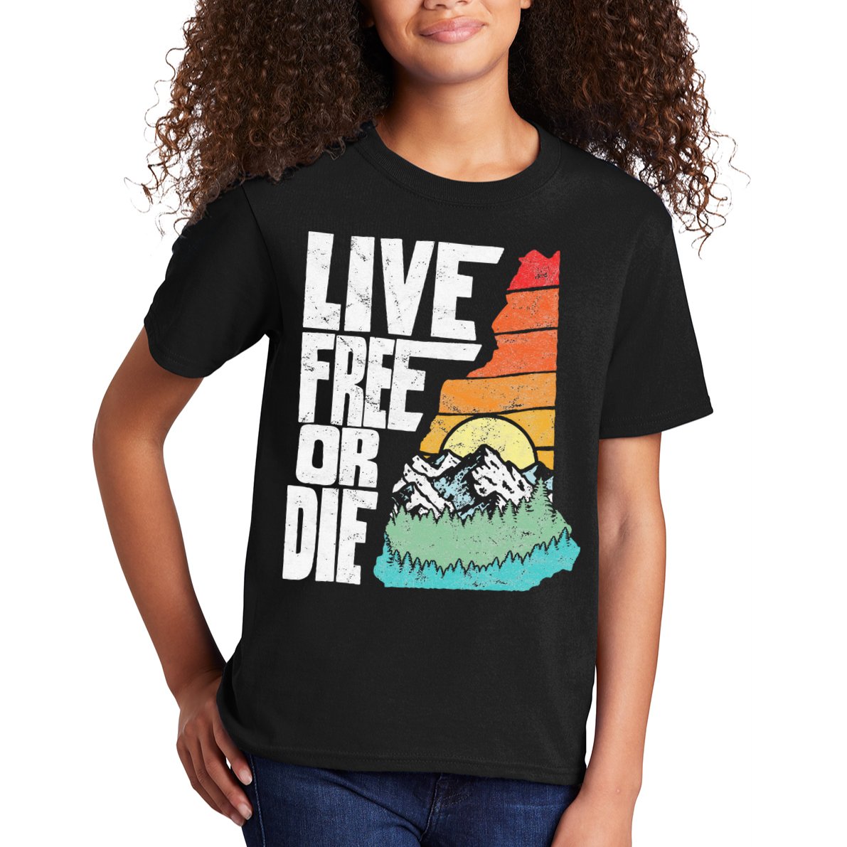 Live Free Or Die Retro New Hampshire Nature Graphic Kids T-Shirt