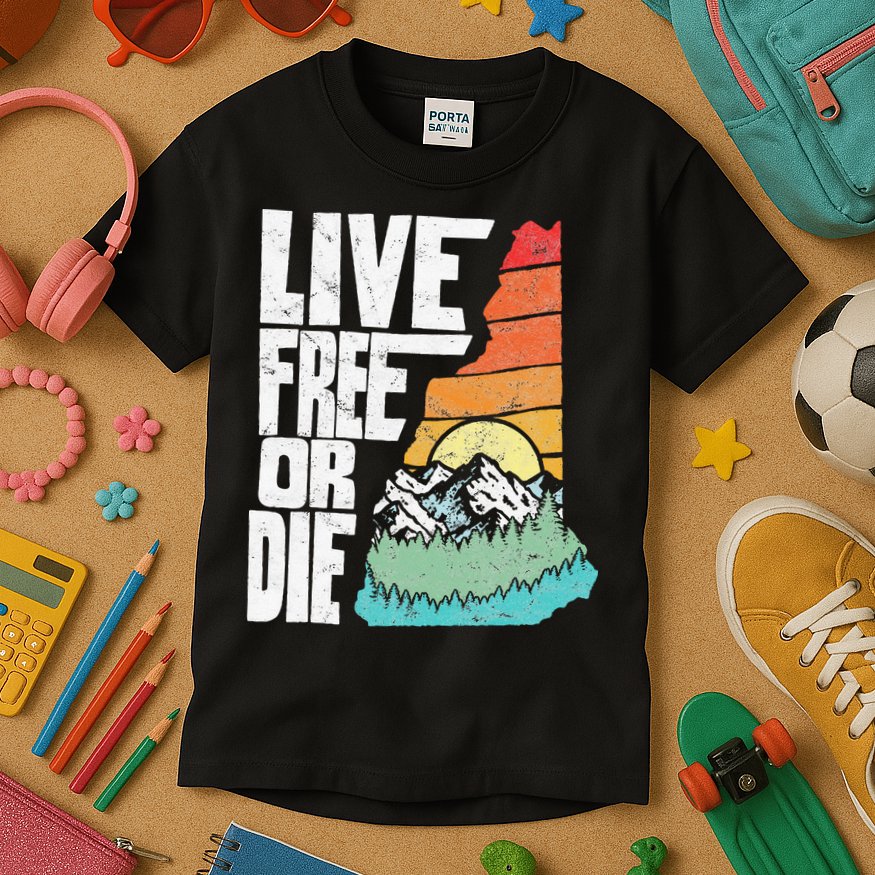 Live Free Or Die Retro New Hampshire Nature Graphic Kids T-Shirt