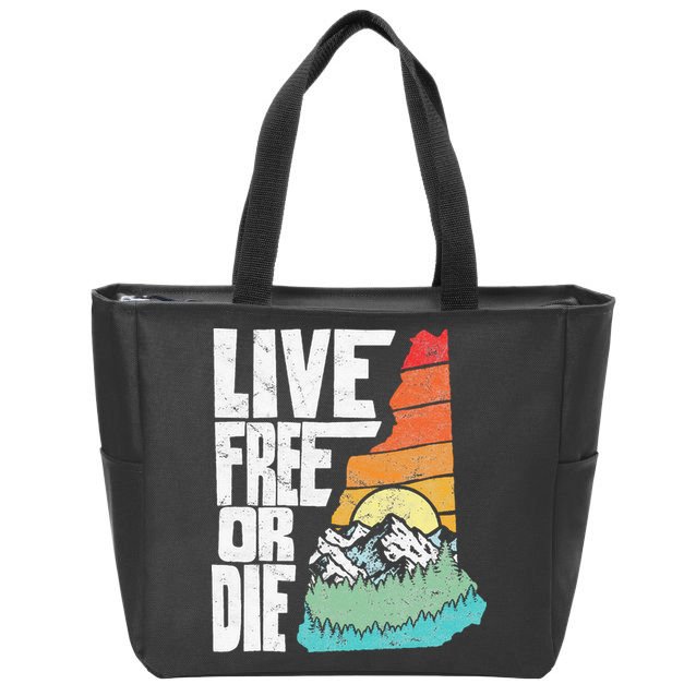 Live Free Or Die Retro New Hampshire Nature Graphic Zip Tote Bag
