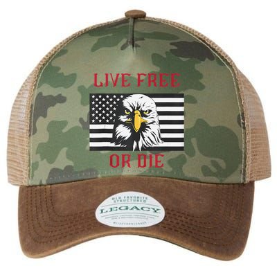 Live Free Or Die Bald Eagle American Flag Legacy Tie Dye Trucker Hat