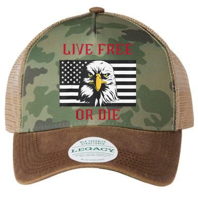 Live Free Or Die Bald Eagle American Flag Legacy Tie Dye Trucker Hat