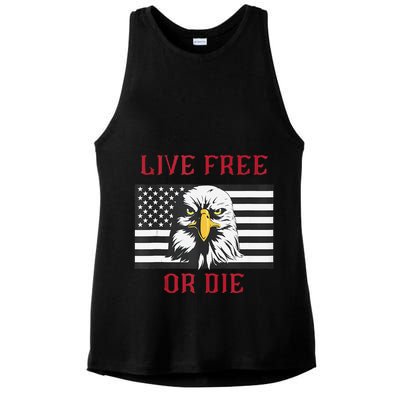 Live Free Or Die Bald Eagle American Flag Ladies PosiCharge Tri-Blend Wicking Tank