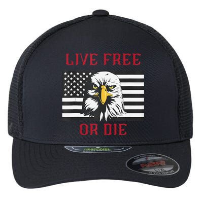 Live Free Or Die Bald Eagle American Flag Flexfit Unipanel Trucker Cap