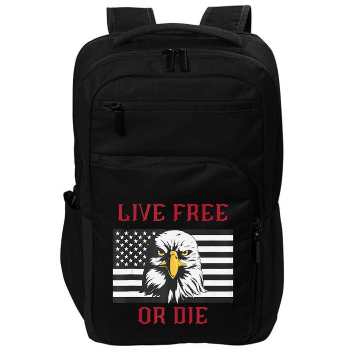 Live Free Or Die Bald Eagle American Flag Impact Tech Backpack