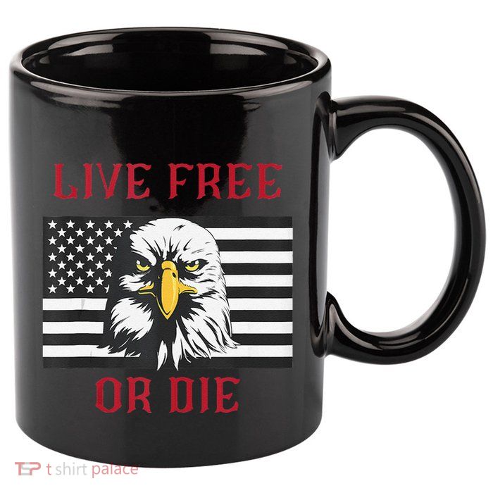 Live Free Or Die Bald Eagle American Flag 11oz C Handle Ceramic Mug