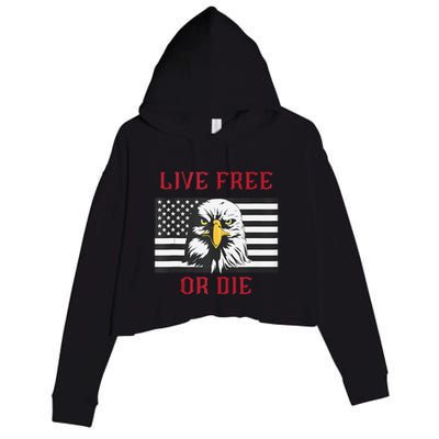 Live Free Or Die Bald Eagle American Flag Crop Fleece Hoodie