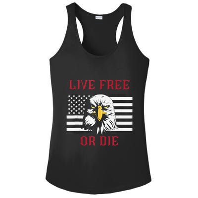 Live Free Or Die Bald Eagle American Flag Ladies PosiCharge Competitor Racerback Tank