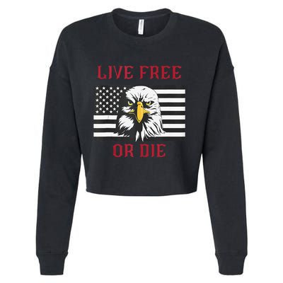 Live Free Or Die Bald Eagle American Flag Cropped Pullover Crew