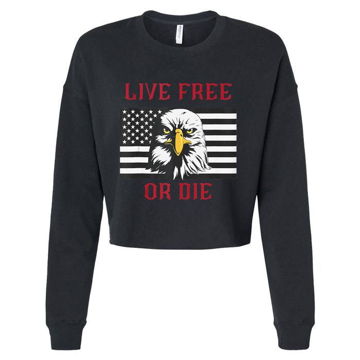 Live Free Or Die Bald Eagle American Flag Cropped Pullover Crew