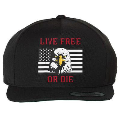 Live Free Or Die Bald Eagle American Flag Wool Snapback Cap