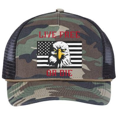 Live Free Or Die Bald Eagle American Flag Retro Rope Trucker Hat Cap