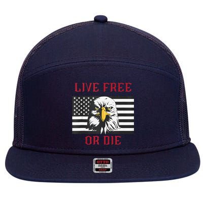 Live Free Or Die Bald Eagle American Flag 7 Panel Mesh Trucker Snapback Hat