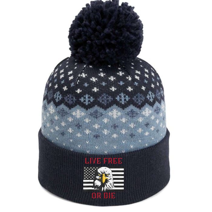 Live Free Or Die Bald Eagle American Flag The Baniff Cuffed Pom Beanie