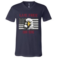 Live Free Or Die Bald Eagle American Flag V-Neck T-Shirt