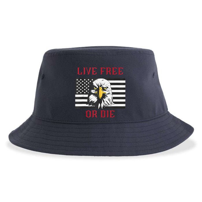 Live Free Or Die Bald Eagle American Flag Sustainable Bucket Hat