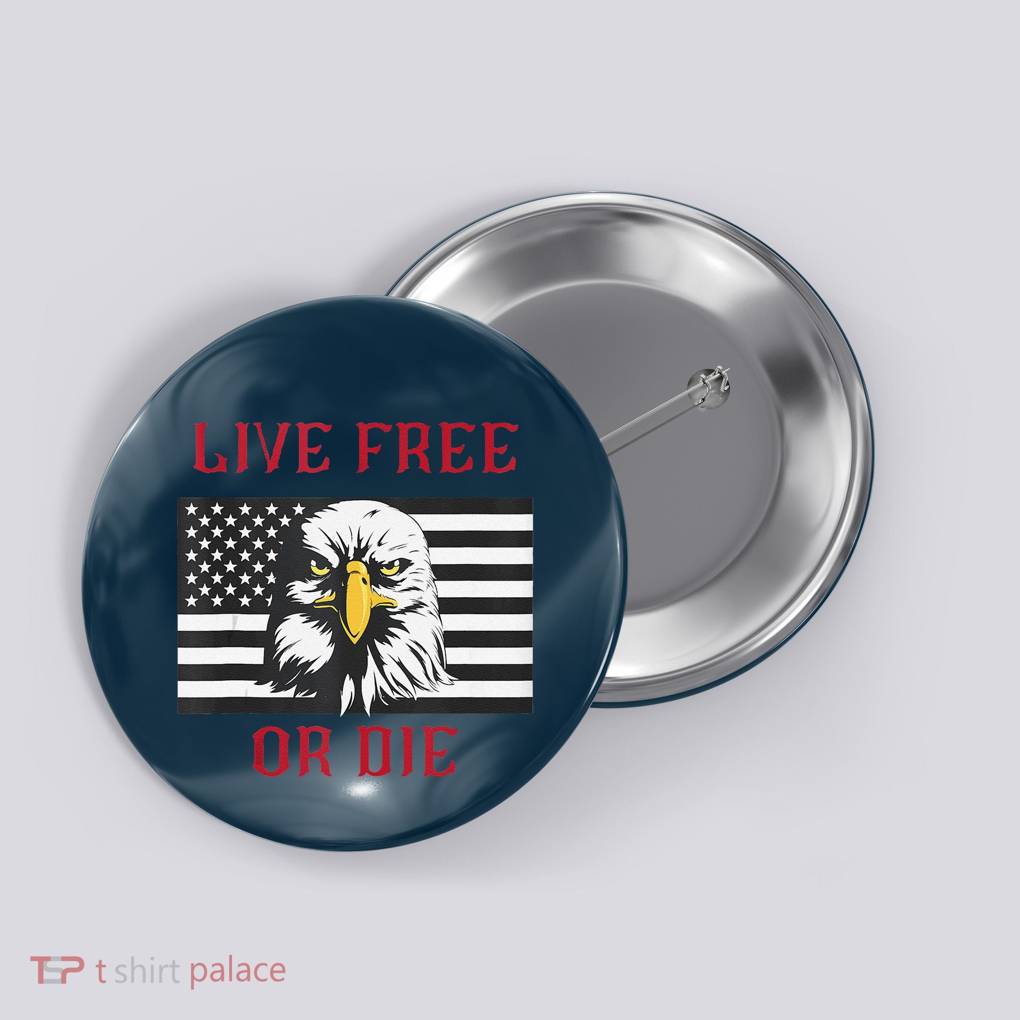 Live Free Or Die Bald Eagle American Flag Button