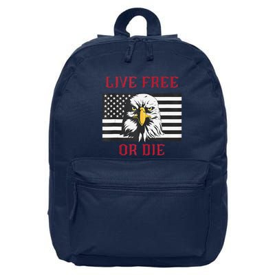 Live Free Or Die Bald Eagle American Flag 16 in Basic Backpack