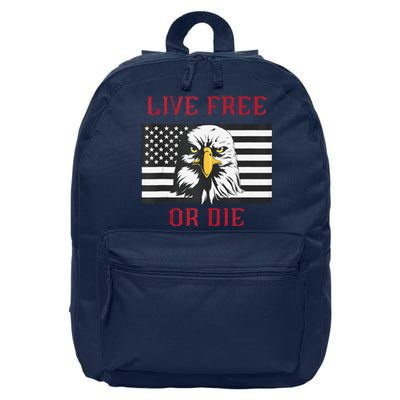 Live Free Or Die Bald Eagle American Flag 16 in Basic Backpack