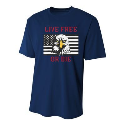 Live Free Or Die Bald Eagle American Flag Youth Performance Sprint T-Shirt