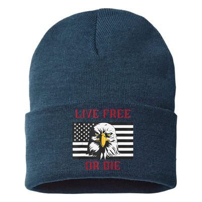 Live Free Or Die Bald Eagle American Flag Sustainable Knit Beanie