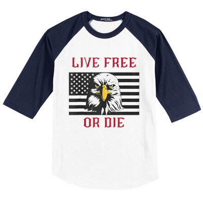 Live Free Or Die Bald Eagle American Flag Baseball Sleeve Shirt