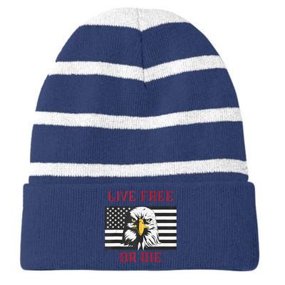 Live Free Or Die Bald Eagle American Flag Striped Beanie with Solid Band