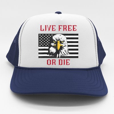 Live Free Or Die Bald Eagle American Flag Trucker Hat