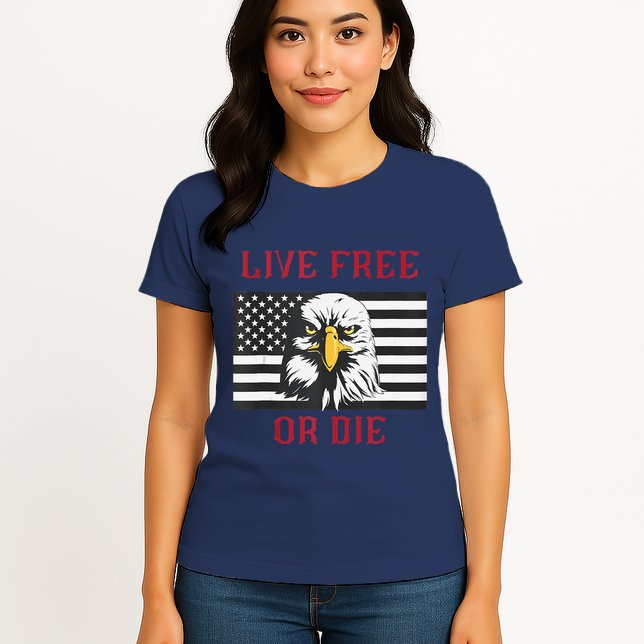 Live Free Or Die Bald Eagle American Flag Womens T-Shirt