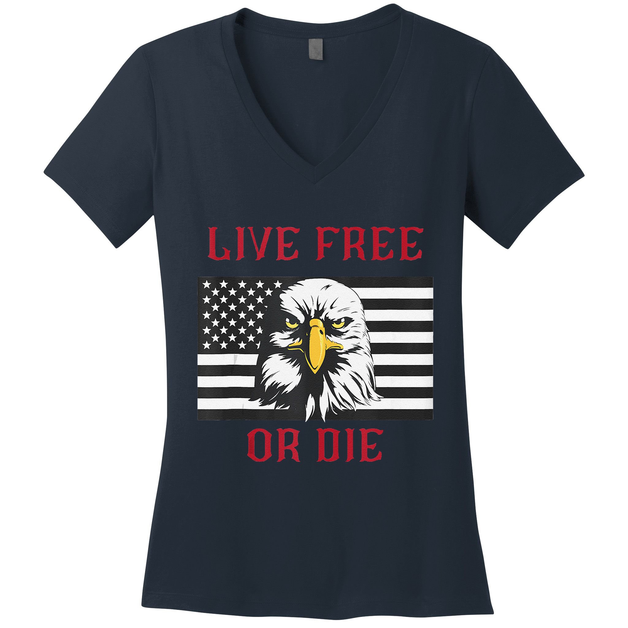 Live Free Or Die Bald Eagle American Flag Women's V-Neck T-Shirt