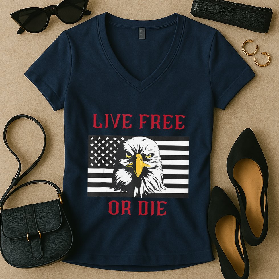 Live Free Or Die Bald Eagle American Flag Women's V-Neck T-Shirt