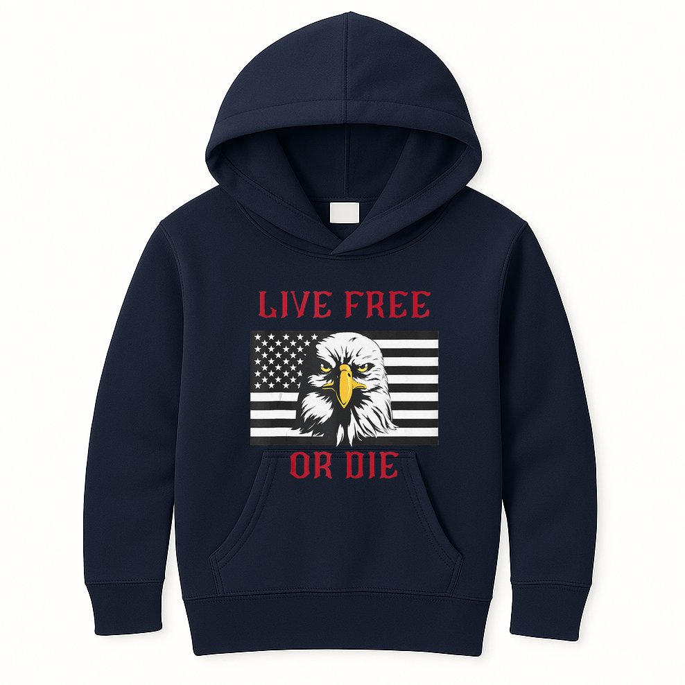 Live Free Or Die Bald Eagle American Flag Kids Hoodie