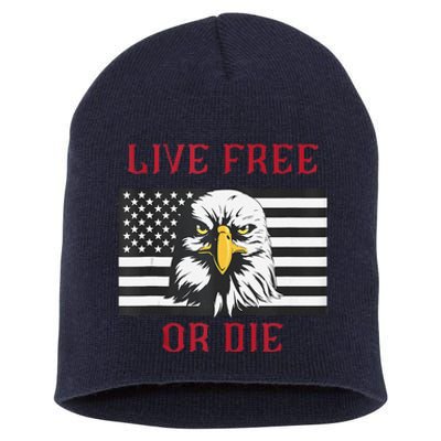 Live Free Or Die Bald Eagle American Flag Short Acrylic Beanie