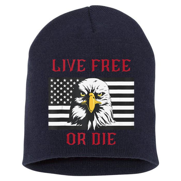 Live Free Or Die Bald Eagle American Flag Short Acrylic Beanie