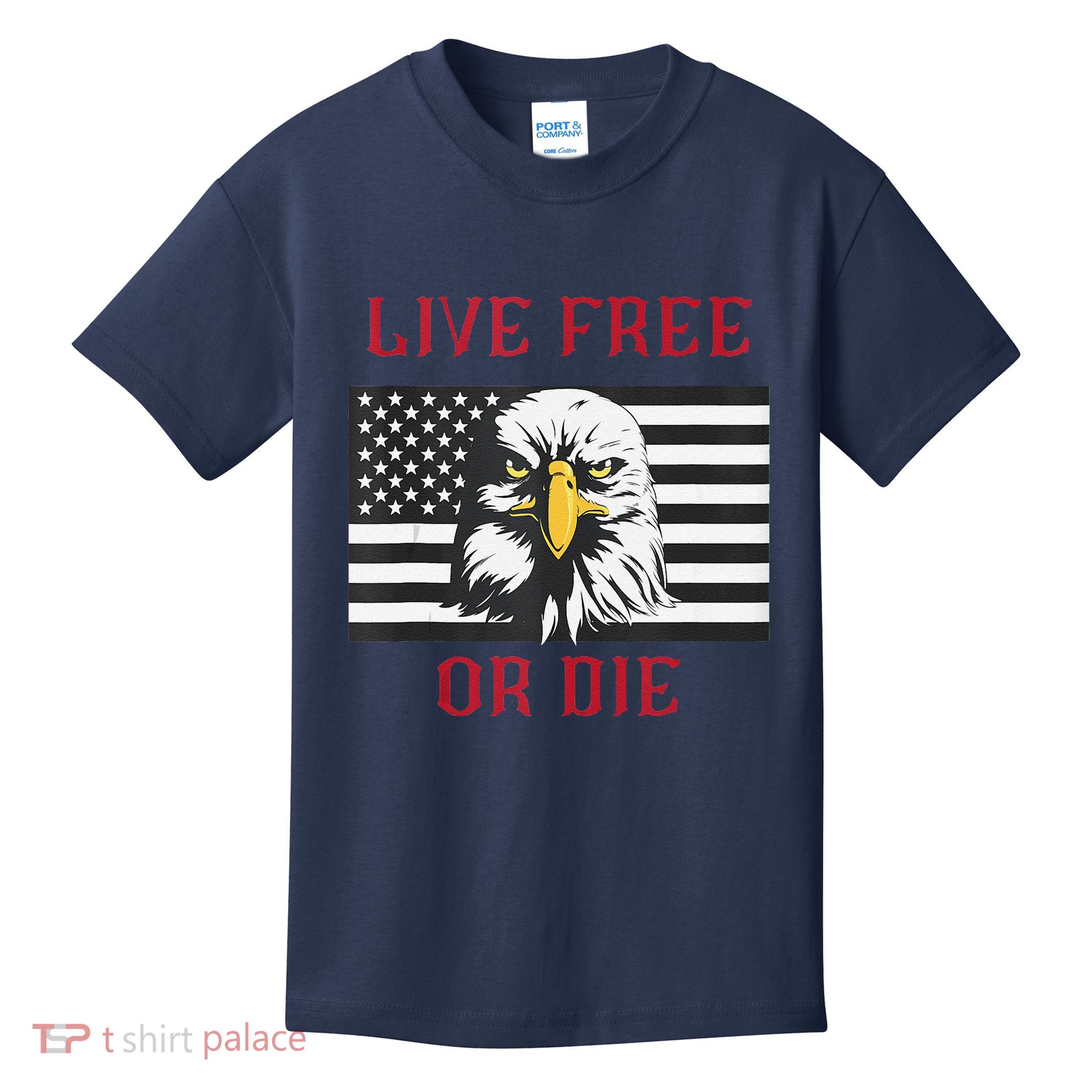 Live Free Or Die Bald Eagle American Flag Kids T-Shirt
